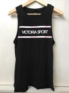 Victorias Secret Sport Logo Tank Top Black Pink Stripe Size S Small - Picture 1 of 3