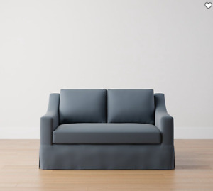 NEW Pottery Barn YORK Slope Arm Slate Gray Velvet 60" Bench Seat Sofa Slipcover