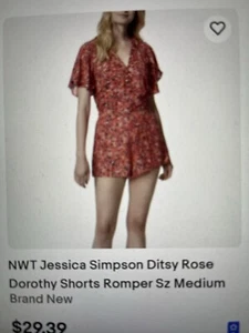 NWT Jessica Simpson Ditsy Rose Dorothy Shorts Romper Size Large - Picture 1 of 6
