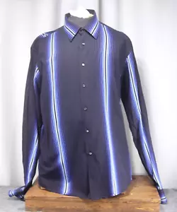 Messori Black Label Dress Shirt XXL, Cotton, blue black stripe, semi sheer NWOT! - Picture 1 of 9