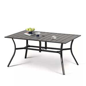 Aoodor 59in Patio Dining Table Metal Rectangular with Umbrella Hole for Garden - Picture 1 of 8