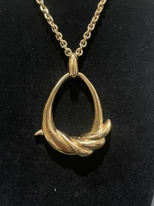 Vintage Monet Chunky Necklace Gold Tone Teardrop Pendant Signed 26" - Picture 1 of 5