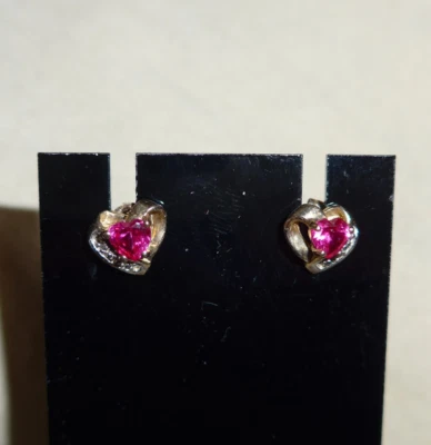 10K Solid Gold Heart Shaped Ruby Earrings Studs - Image 1 of 3