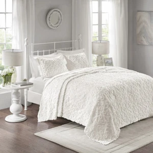 BEAUTIFUL ULTRA SOFT XXL WHITE VINTAGE COTTAGE CHIC SHABBY BEDSPREAD QUILT SET - Picture 1 of 3