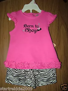 Baby Girl"Born To shop" S/Sleeves Tee & Short Set.Sz 9 Months. Pink/Black Colors - Picture 1 of 6