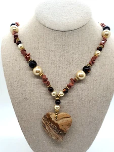 Artisan Picture Jasper Gemstone Large Heart Pendant goldstone 32 in necklace - Picture 1 of 5