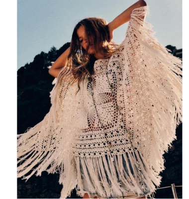 ZARA NUEVO MUJER FLECOS PUNTO CAFTÁN TALLA ÚNICA M CRUDO 3653/002 Foto 1 de 4