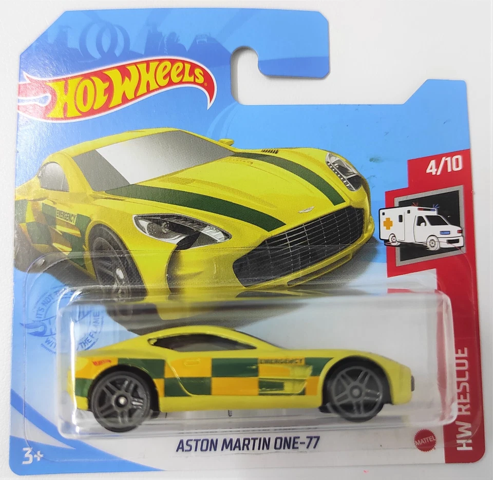 Hot Wheels 2021 215/250 HW Rescue Aston Martin One-77 Yellow Short Card MOSC - Image 1 of 1