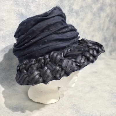 MODELO LAZARUS París Vintage Sombrero Ala Azul Marino 1960 MOD Red Velo Tul Cinta Foto 1 de 4