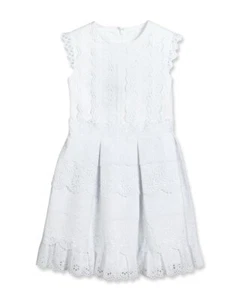 NEW Oscar de la Renta Girls Sleeveless Pleated Cotton EYELET Dress White 6 Y - Picture 1 of 12