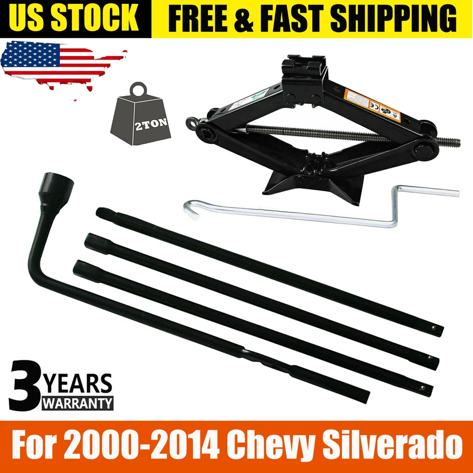 For 2000-2014 Chevy Silverado 1500 2500 3500 Spare Tire Tool Kit + Scissor Jack - Image 1 of 4