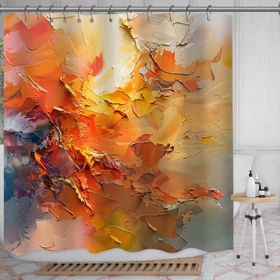 Жженая оранжевая занавеска для душа абстрактная картина маслом современное искусство желтый синий цвет... - Изображение 1 из 4
