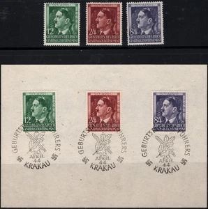 POLAND 1944 GERMAN GENERLGOVNMNT HITLER'S 55TH BIRTHDAY ISSUES SC#OSP19/NB33-35 - Picture 1 of 4
