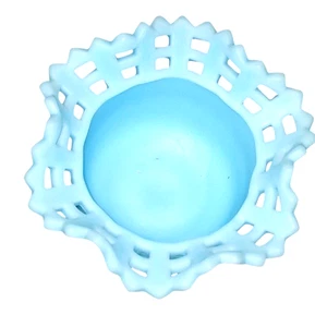 Vintage Fenton Glass Bowl Powder Blue Satin Basket Weave Open Edge - Picture 1 of 5