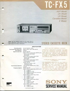 Sony TC-FX5 Stereo Cassette Deck Electronic Service Manual - Picture 1 of 2