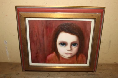 Pintura a óleo original 1971 Margaret Keane Sad Big Eyes Girl com proveniência assinada - Imagem 1 de 4