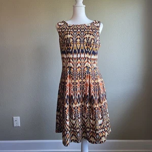 Gabby Skye Dress Womens 12 Black Orange Sleeveless Fit Flare Stretch Pockets Zip - Picture 1 of 12