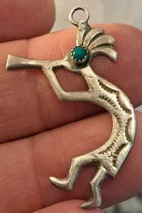 Sterling Silver Turquoise NATIVE AMERICAN Sand Cast KOKOPELLI Pendant - Picture 1 of 5