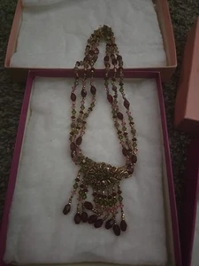 Vintage I Magnin Co Ornate Beaded Necklace Bracelet Clip On Earring Set - Picture 1 of 8