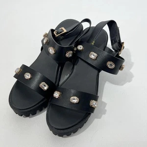 Sandalias Madden Girl para mujer 9,5 negras impresionantes Y2KJewel tacón trozo suela zapatos - Imagen 1 de 10
