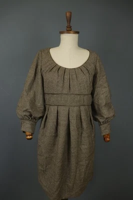 Vestido recto plisado cuello redondo 100 % lana a cuadros marrón BADGLEY MISCHKA talla M/L Foto 1 de 4