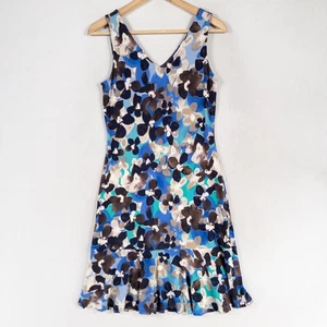 Vestido Tommy Bahama Mujer Mediano Azul Marrón Floral Elastizado Tejido Viaje Crucero - Imagen 1 de 8