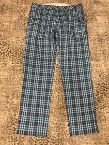 Puma Mens Performance Golf Pants 34x32* Teal Blue Plaid Straight Flex Flat Front - Picture 1 of 24