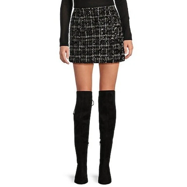 NEW Giani Bini Roux Tweed Mini Skirt A Line Sequins Size 12 - Image 1 of 4