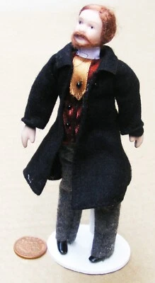 Casa de muñecas victoriana hombre barbudo porcelana escala 1:12 personas 159 tumdee