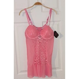 Black Fuchsia Pink Lace Lingerie Set Babydoll Heart Detail Plus Size 2X NWT $100 - Picture 1 of 13