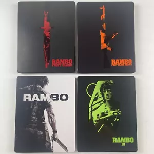 RAMBO, First Blood, Part 2, Rambo 3, II, III - Set Of 4 Blu-Ray Steelbook VGC - Picture 1 of 7