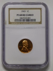 1963 NGC PF68 Rd Cameo 1c proof red lincoln cent w/ shield - Picture 1 of 2