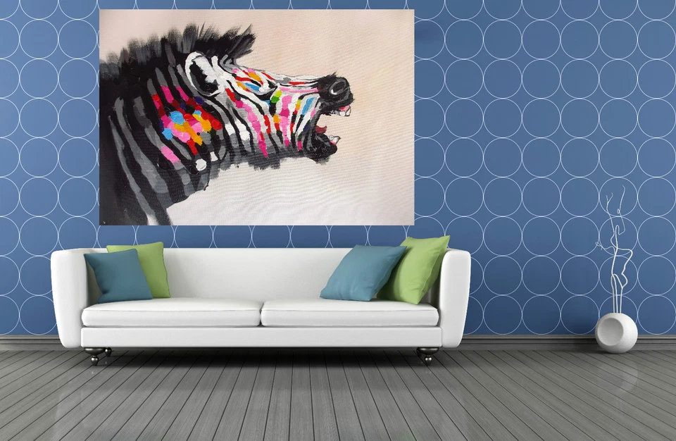 zebra rainbow colours painting art  A1 print  pop painting - Image 1 of 3