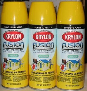 3 New Krylon Fusion Gloss Sunbeam Yellow In/Outdoor Plastic Wicker Metal Paint