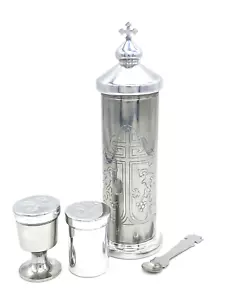 Tabernakel graviertes Metall Edelstahl mit 2 Potyr und 1 Löffel - Bild 1 von 8