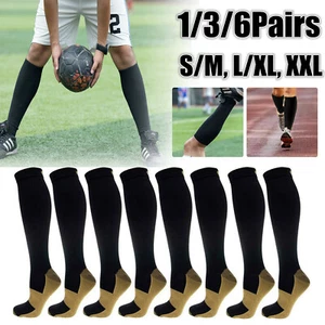 1-6 Pairs Copper Compression Socks Graduated Support 20-30mmHg Mens Womens S-XXL - Picture 1 of 20