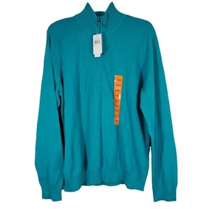 Foxcroft Womans Mock Neck Long Sleeve 1/4 Zip Cotton Sweater Turquoise 2XL - Picture 1 of 11