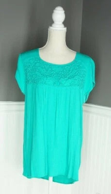 Nicole Miller New York Women's Teal Short Sleeve Lace Casual Shirt Size XL  - Image 1 of 4