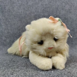 Ty Peaches Cat Plush Kitty Long Hair Persian Floral Peach Bow Pink Nose Laying - Picture 1 of 10