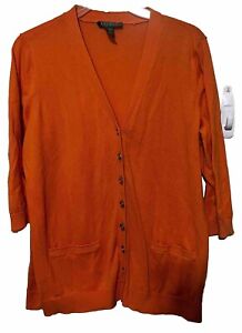 Lauren Ralph Lauren Cardigan Sweater Womens 1X Orange button front Cotton