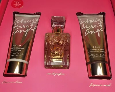 VICTORIA'S SECRET ANGEL GOLD 1 OZ SPRAY PERFUME + SET DE REGALO DE LOCIÓN Y LAVADO 3.4 NUEVO Foto 1 de 4