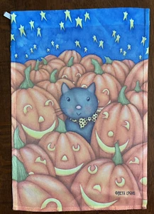 Garden Flag 12.5" x 18" Halloween Cat in a Pumpkin Jack O'lantern Patch - Picture 1 of 2