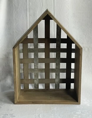 Wood Galvanized Metal Standing Display Shelf Shadow Box Farmhouse Rustic Decor - Image 1 of 4