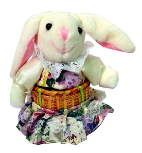 Bunny With White Floral Skirt Basket Jar Container - Picture 1 of 1