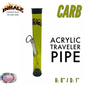 INHALE®️1X8" STRAIGHT ACRYLIC HOOKAH WATER PIPE WITH CARB &POKER MADE IN THE USA - Picture 1 of 2