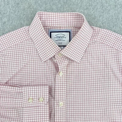 Camisa de vestir Charles Tyrwhitt para hombre 16/34 rosa a cuadros calce ajustado clásica abotonada Foto 1 de 4