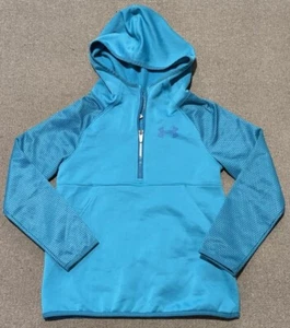Under Armour Girls Blue Loose Cold Gear Long Sleeve Hoodie 1/4 Zip Youth Medium - Picture 1 of 12