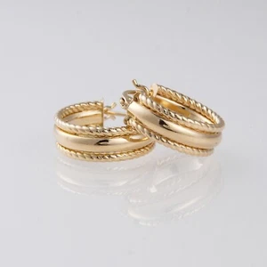 14K Gold Designer Creolen JJT JJ Creations poliert gedrehtes Seil Akzente - Bild 1 von 20