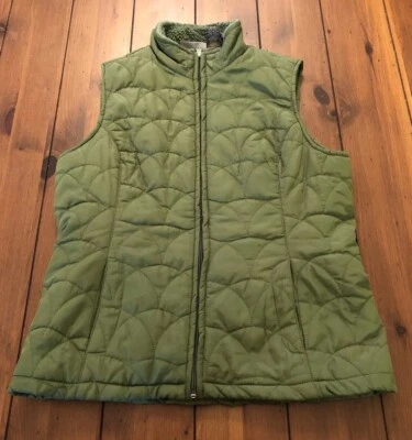 Jane Ashley Green Quilted Vest Fleece Lined Size Petite Large PL Sleeveless Coat - Image 1 of 4