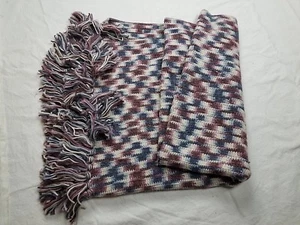 Vintage Handmade Knitted Crocheted Quilt Blanket Afghan Blue Purple 52" X 72" - Picture 1 of 1